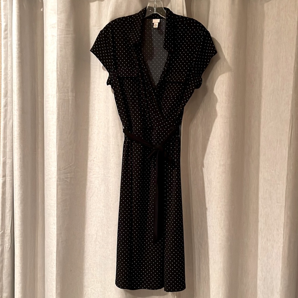 Black and white polka dot dress.